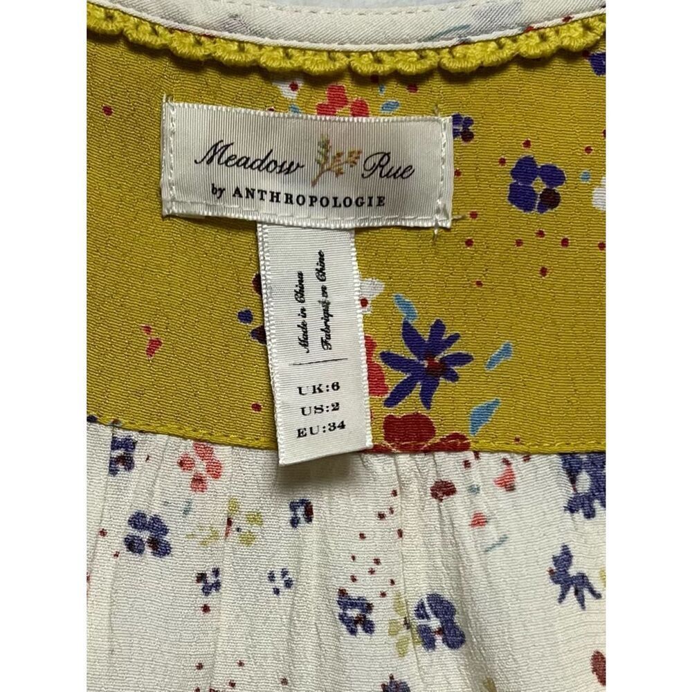 Meadow Rue Anthropologie Blouse Womens Size 2 Ivory Floral Wrap V-Neck Tie - Picture 5 of 7